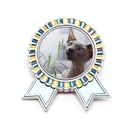 Broche avec photo de chat gris en métal taille M pour vêtement