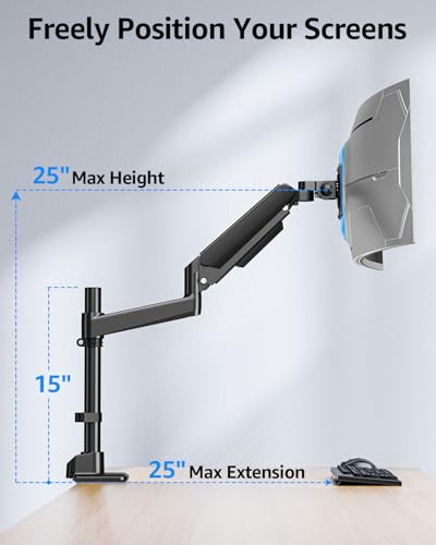 Image of MOUNTUP Heavy Duty Monitor Arm Fits 49 45 42 40 39 34 32 Inch Screens, Ultrawide Monitor Arm Holds 4.4-44 lbs, Monitors Stand for Samsung Odyssey G9 and More, Height Adjustable Mount, VESA Mount