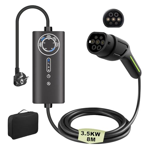 AWESAFE Chargeur Voiture Électrique Type 2 3,68 KW 16A Câble 8m–Chargeur EV Portable avec Schuko,Courant Réglable 6-16A,Sac–Compatible avec Tesla,Model...