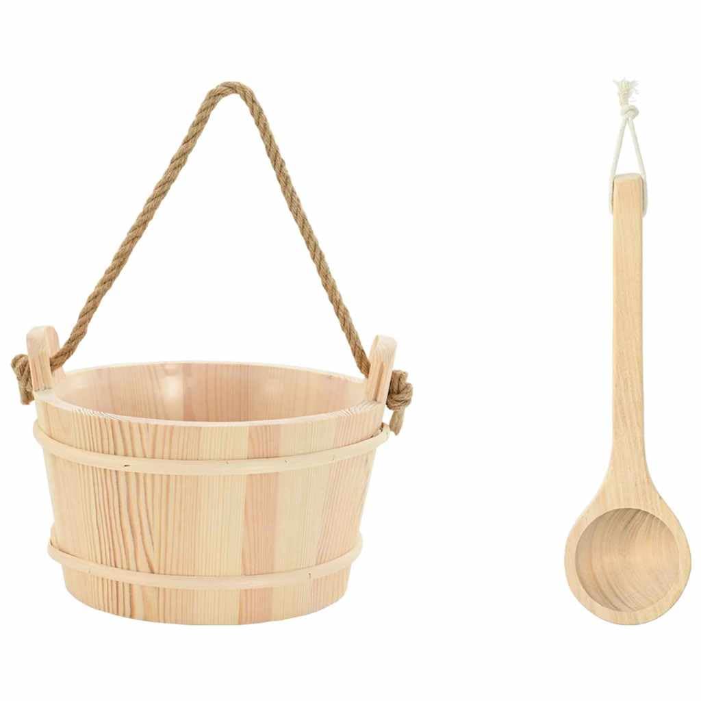 Secchio per sauna, 2 pezzi, marrone in legno di pino massiccio con manico in canapa, 27,5 x 25,5 x 20 cm, accessorio per sauna finlandese e relax
