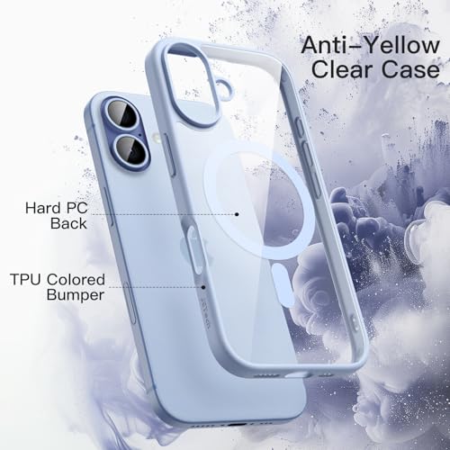 Image of JETech Magnetic Case for iPhone 17 6.3-Inch Compatible with MagSafe, Shockproof Phone Bumper Cover, Solid Color Matte TPU Frame, Anti-Scratch Clear Back (Mist Blue)