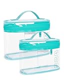 BAGSMART TSA Approved Toiletry Bag, 2 Pack Clear Makeup Cosmetic Bag Organizer, Quart Size Travel Bag for Toiletries, Carry-on Travel Accessories Essentials, Green-2pcs
