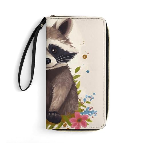 Raccoon Wallets for Women Long Wristlet Leather Wallets with Zipper Holder Large Capacity Coin Pocket