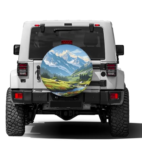 Image of KiuLoam Mountain Landscape Nature Blue Green Spare Tire Cover Waterproof Dust-Proof Universal Sunscreen Wheel Tire Covers Fit for Trailer, RV, SUV and Many Vehicle 14 Inch
