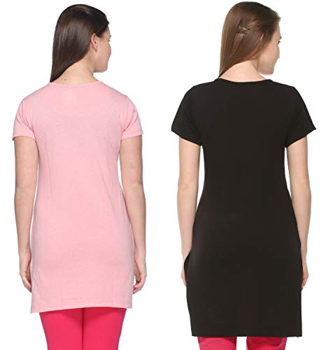 Image of In Love Pocket Tshirts for Women for Summer Long Length (Combo) (Deep Black :: Melange Pink) (XXXX-Large-48)