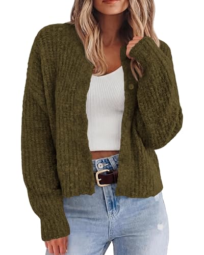 BTFBM Cardigan Sweaters for Women Chunky Knit,Army Green,S - image 1