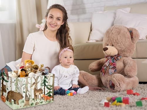 Image of Sanjiaofeng Rectangular Kids Basket Animal Storage Bins,Woodland Storage Baskets with Handles.Clothers,Toys,Books,Kid's Gifts Storage. (Tree animal)