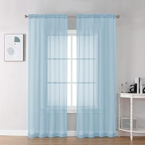 Image of Chyhomenyc Sky Blue Sheer Curtains 78 Inches Long 2 Panels Set for Living Room, Light Filtering Voile Lightweight Bedroom Curtains, Rod Pocket Solid Window Treatment Drapes, Each 42W x 78L