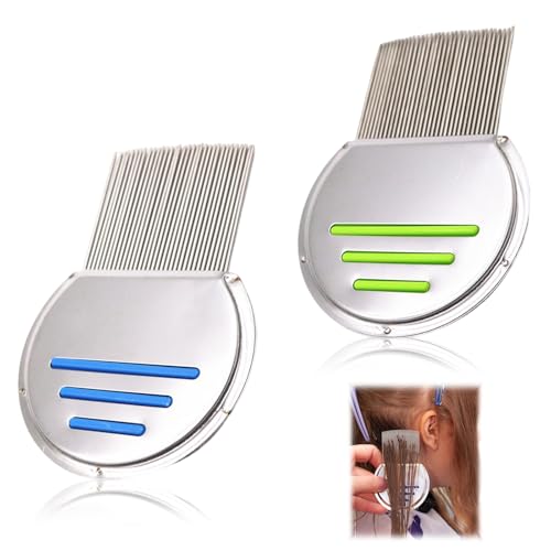 MNYXIS 2 Pcs Peine Piojos y Liendres, Liendrera Para Piojos Acero Inoxidable Para Niños, Peine Liendrera Piojos, Elimina Eficazmente Los Piojos y Los Huevos De Piojos, Para Niños, Adultos y Mascotas