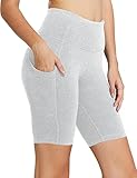 BALEAF Biker Shorts Women Yoga Gym Workout Spandex Running Volleyball Tummy Control Compression Shorts with Pockets 8' Light Grey XL