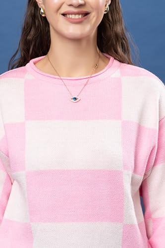 Image of Wear lusso Women's Round Neck Colour Block Sweater | 100% Wool Pullover | Full Sleeve Soft & Stylish Winter Wear for Women & Girls