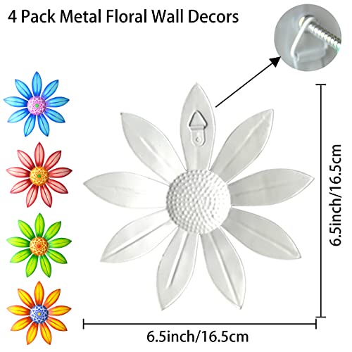 Gooyule Metal Flower Decor, 4 Pack Metal Flowers Wall Decor Colorful Flower Wall Art 6.5" Metal Floral Wall Decor Indoor Outdoor Hanging Wall Decor Metal Wall Decor Set For Home Office Garden Yard #TOP2