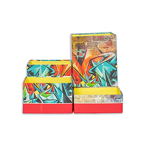 ROTH Stifteköcher Set - Graffiti, Stiftehalter mit 4 faltbaren Boxen aus...