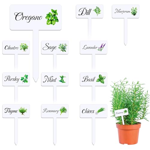 Adecortalk 24 Pcs Acrylic Herb Garden Signs Plant Labels Waterproof Reusable Plant Tags with Names for Seedlings Nursery Outdoor Indoor Garden Permanet Labels Markers