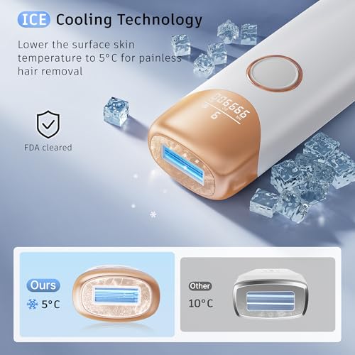 Laser Hair Removal Ubroo IPL Hair Removal Device with 5℃ Ice Cooling,Painless Laser Hair Removal for Women and Men,Full Body Use for Legs,Bikini,Armpits (Gold) - Image 3