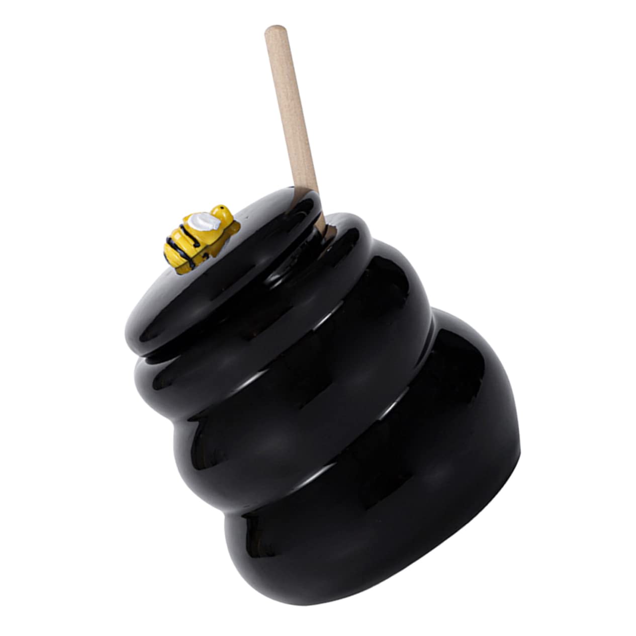 CIYODO Bee Honey Pot Jam Storage Bottle Porcelain Syrup Jars Honey Dipper and Jar Household Syrup Pot Honey Jars with Dipper Syrup Dispenser Honey Jar and Stick Honey Bottle Wood Black