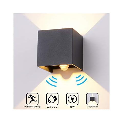 INHDBOX 12W Wandleuchte Wandleuchte mit Bewegungsmelder, LED Wandleuchte Innen/Außen Wasserdicht Verstellbare Aussenlampe, Wandleuchte Sensor Cover