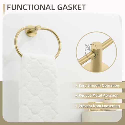 Image of Angle Simple Towel Ring for Bathroom, SUS304 Stainless Steel Swivel Oval Hand Towel Ring Rack for Wall, Brushed Gold