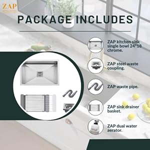 ZAP Matte Finish SS-304 Grade Single Bowl Kitchen Sink Thickness 2.5 mm (24 X 18 X 10 Chrome)