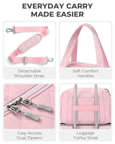 Percover Women Gym Bag with Toiletry Organizer Pouch, Quilted Workout Duffle with Compartments for Daily Fitness & Yoga, Locker-Friendly Soft Carry, Blush Pink - Image 4