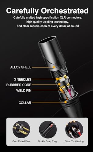 Earmax Cabo padrão de nylon azul XLR OFC tipo C para 3 pinos compatível com amplificador de alto-fal