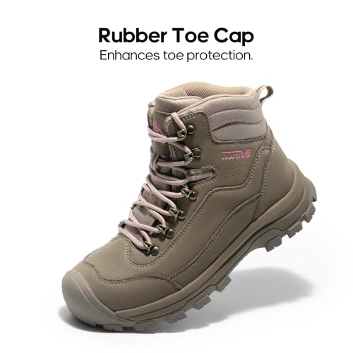 Image of NORTIV 8 Waterproof Women's Hiking Boots | Genuine leather hiking boots with shock-absorbing EVA arch support, anti-slip rubber outsoles, and durable toe protection