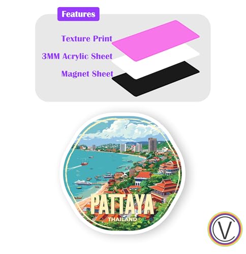 Image of Pattaya Acrylic Fridge Magnet - UV Textured Printed, Stylish Multicolor Magnet for Fridge, Wardrobe & Metal Surfaces, Pack of 1 (Pattaya)