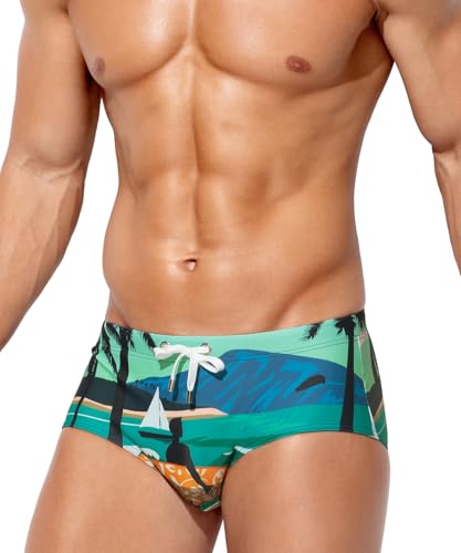 Casey Kevin Slip de Bain pour Homme Boxer Brief Maillot de Bain Homme avec Cordon de Serrage Réglable Swimming Trunks