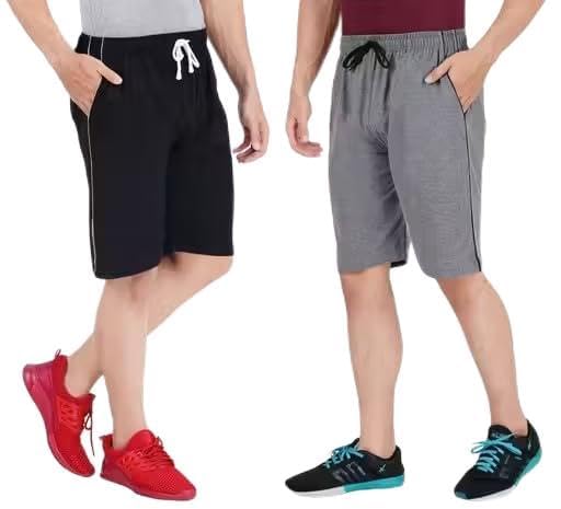 Men Shorts Pack of 2 Grey and Black Cotton-picture-26