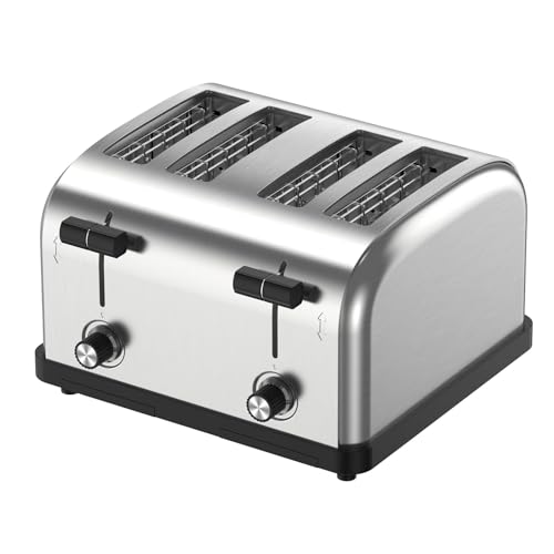 Image of Commercial Grade 4 Slice Toaster 225 Slices /Hour 1800W Extra Wide Slot 1.57 inch High Lift Lever 6-Shade Settings Heavy Duty for Restaurant Bagels,muffin,Tray, Bread, Breakfast, Texas Toast