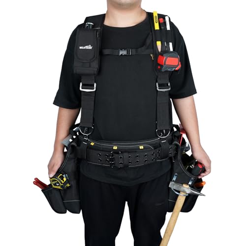 Image of MELOTOUGH Tool Belt with Suspenders Tool Bag Supenders Framers Comb Apron Tool Belt Construction Tool Pouch Builder Heavy Duty Carpenter Suspension Rig for Electrician, Roofing,Contractor