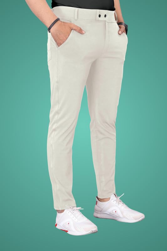 Image of Men Fit Stretch Trousers with Side Pockets | 2-Button Closure | Soft Lycra Blend for Casual & Formal Use