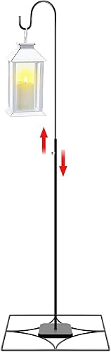 Gisafai Gancho de pastor para exteriores de 34 a 55 pulgadas, ajustable, de hierro negro, con base, comedero de pájaros, poste para colgar