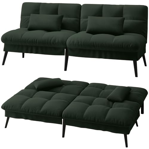 LUCKRACER Sofa 3 Sitzer Sofa Schlafsofa mit Schlaffunktion, überzug Futon Klappsofa, Bettcouch, ecksofa, Couch, 5 Verstellbare Winkel, Ideal für Wohnungen Wohnzimmer aus Stoff Grün