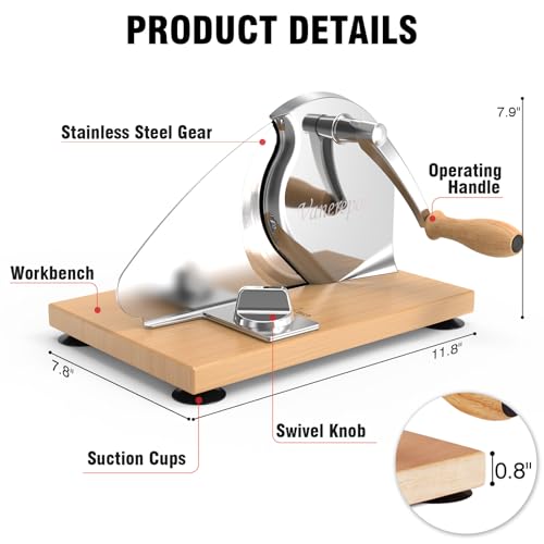 Image of vanerepok Manual Bread Slicer Adjustable Thickness for Homemade Sourdough | Hand Crank Bread Cutter with Scale & Stable Suction Cups & Wood Base for Even Slicing Perfect Baking Gift for Home Bakers