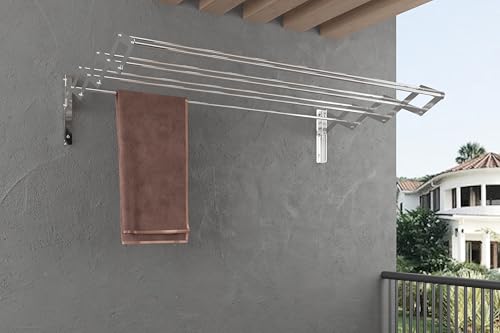 Image of Premium Heavy-Duty Stainless Steel Retractable Wall-Mounted Clothes Drying Rack | Multi-Rod Design for Laundry Room, Bathroom, Balcony, Indoor & Outdoor Use - 7 Rod, 4 Feet