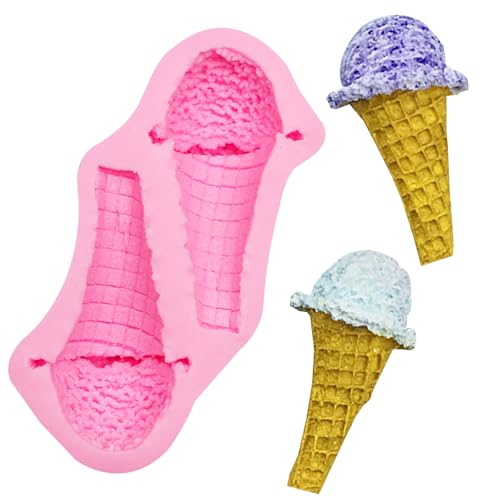 Ice Cream Silicone Mold, Ice Cream Cone Fondant Molds for Chocolate Cake Decoration Candy Cupcake Topper Cake Polymer Clay Crafts Epoxy Resin