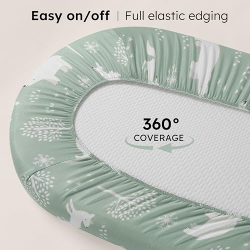 Image of Baby Bassinet Sheets Boy, 3 Pack Fitted Bassinet Mattress Sheets, Compatible with Halo Bassinest Swivel Sleeper&Oval Hourglass Rectangle Mattress,Ultra Soft Green Forest Bear