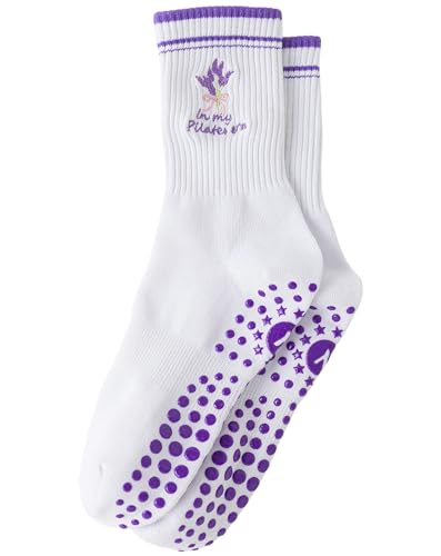 Image of Yawlsow Pilates Grip Socks for Women Yoga Grippy Socks Cute Barre Non Skid Athletic Crew Sticky Sock Workout Hospital