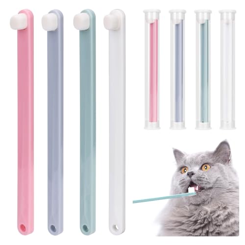 Image of NQEUEPN 4pcs Toothbrushes for Pets, Dual Sided Cats & Dogs Toothbrushes with 4 Toothbrush Protection Tube Soft Kitten Teeth Cleaning Brush, Reduces Bad Breath & Keeps Dental Healthy, Sky Blue, Green