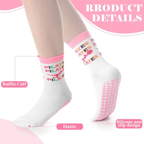 Image of Jeyiour 16 Pairs Pilates Socks Grip for Women Girls Non-slip Yoga Crew Grippy Pink Bow Pilates Socks