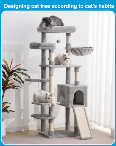 Hey-brother Árvore para gatos internos, torre para gatos de 159 cm com poste para arranhar, condomín