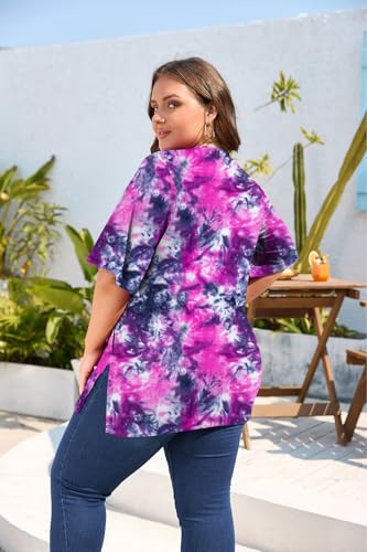 Women's Plus Size Crewneck Tops Half Sleeve Summer T-Shirt Loose Fit Blouse Casual Tunic with Side Split XL- 5XL4