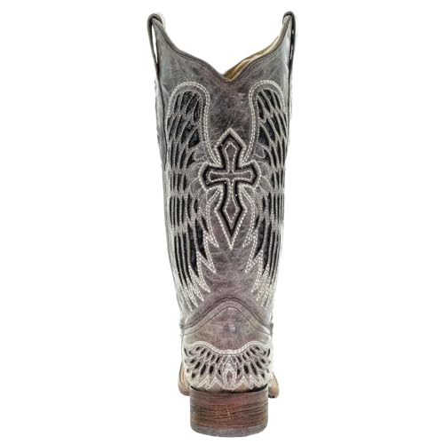 Corral Boots Women's Black Glitter Inlay Cross and Wings Embroidery Square Toe Cowboy Boot3