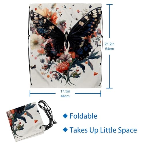 Sac à cordon de serrage motif fleurs et papillons avec finition imperméable