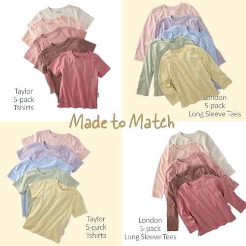 Image of Butterblu Taylor 5-Pack Short Sleeve T-Shirts​ 100% Organic Cotton | GOTS Certified Organic Cotton for Baby, Toddler Girls, Boys, Unisex, Made to Match Layering Solid Colors