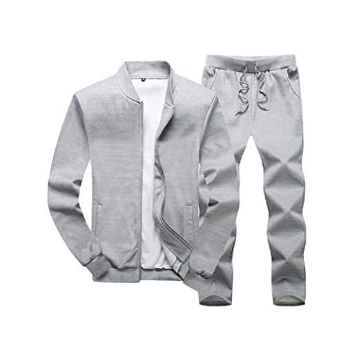 Lavnis Men's Casual Tracksuit Long Sleeve Running Jogging Athletic Sports Set Gray XL