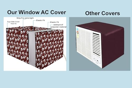 Image of The Furnishing Tree Elastic fit waterproof Polyester window ac cover suitable for Croma 1.5 Ton, Dustproof cover for inner and outer section, In CM: (55.88x71.12x45.72), Floral Pattern Magenta