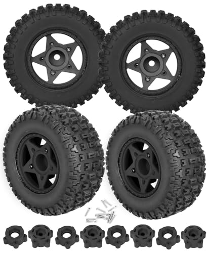 hopsupRC RC Wheels and Tires 12mm/14mm Hex Detachable Replacement for 1/10 Slash 2WD 4WD Senton Axia1 LOSI Redcat Rc4wd 1/10 Universal RC Truck Tires (4PCS Black)