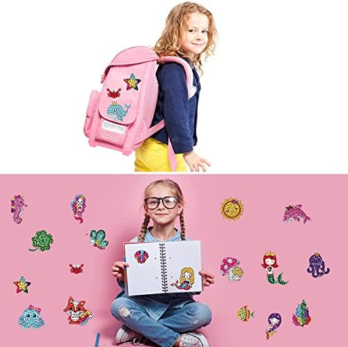 MEIEST 5D DIY Diamond Painting Stickers Kits for Kids, Mermaid Gem Mosaic Stickers Paint by Numbers Set for Children, Boys and Girls,Creative Handmade Art and Craft Gift